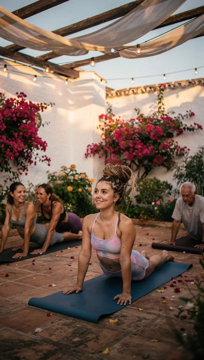 Una instructora guiando una sesión de meditación en un ambiente tranquilo y acogedor.