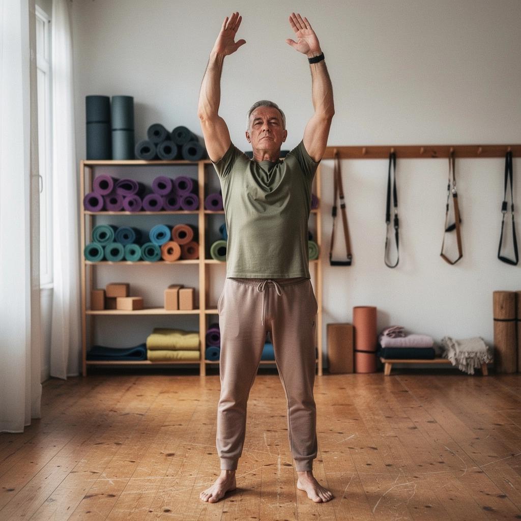 Escena de una sesión de yoga con música suave de fondo, creando un ambiente relajante.